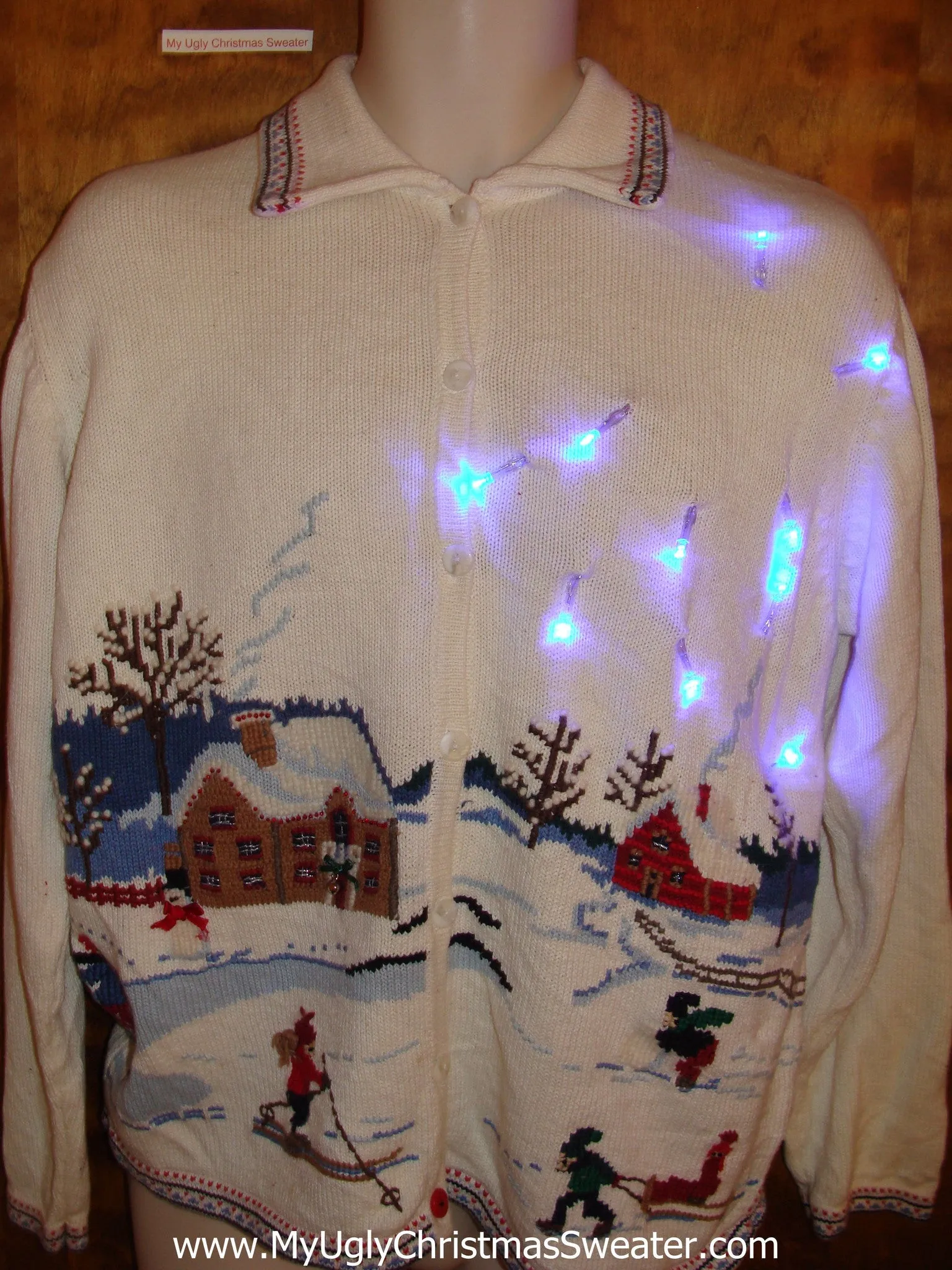 Winter Wonderland Scene Light Up Ugly Xmas Sweater