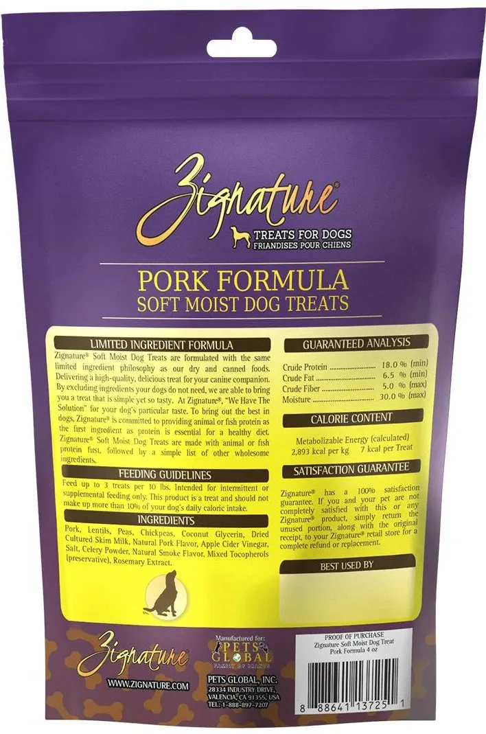 Zignature Pork Formula Soft & Chewy Dog Treats 4 oz (OLD)